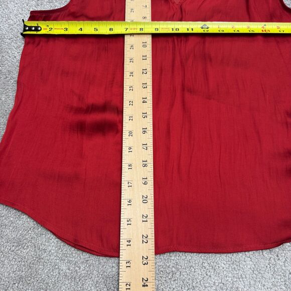 Banana Republic Satin Blouse Tank Top Womens Medium Autumn Orange Split Neck - Picture 10 of 12